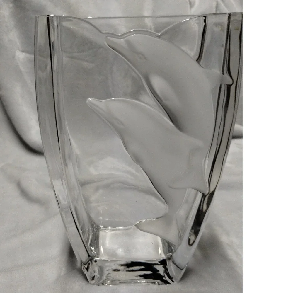 Dolphin Crystal Vase Large Heavy‎ Glass Coastal Nautical Decor Beach House